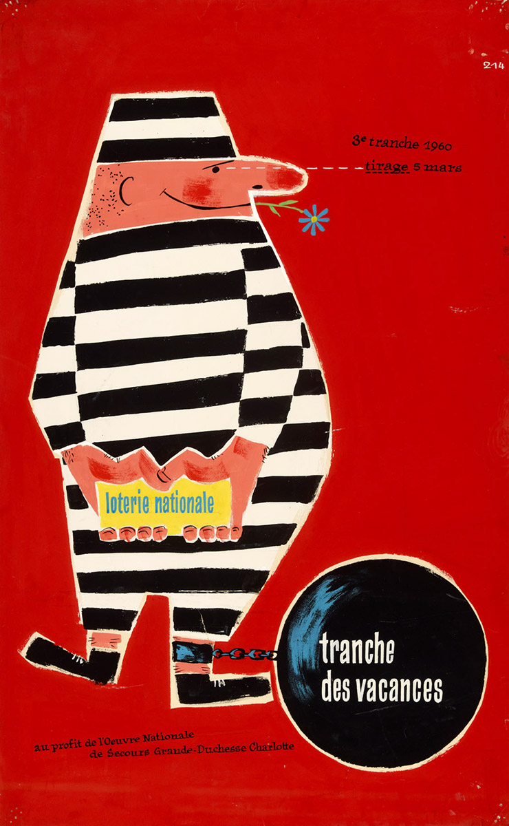 Affiche Loterie Nationale de Luxembourg 1960 graphiste Lex Weyer senior