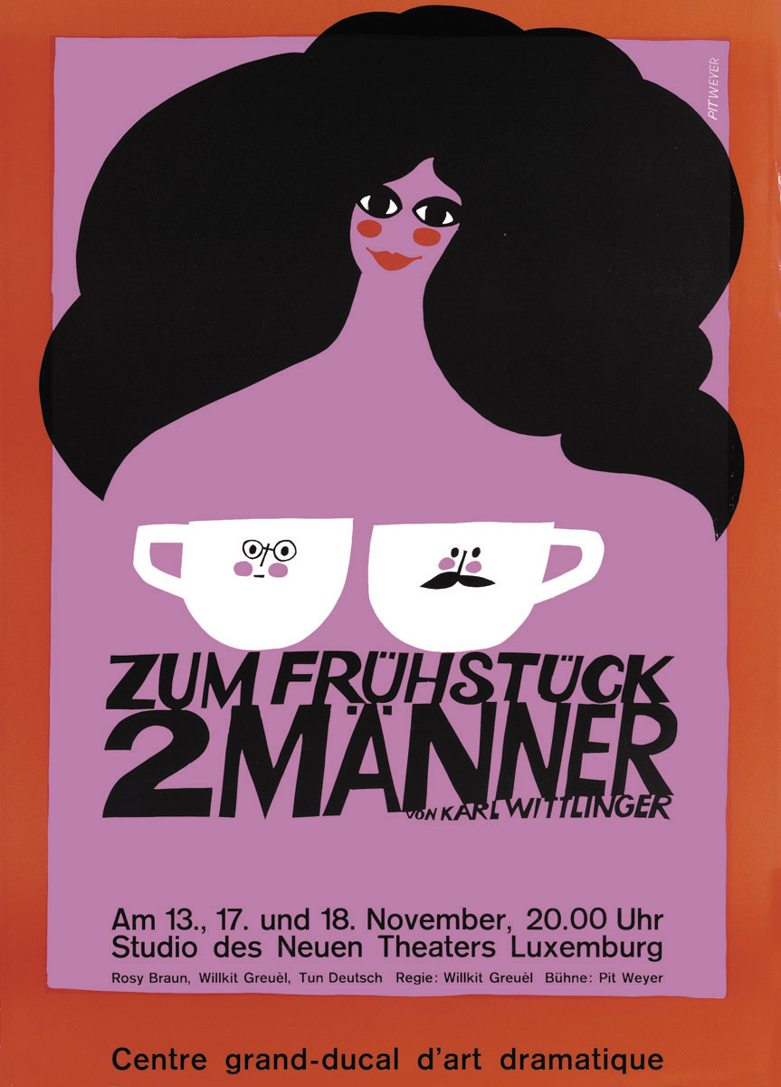 Affiche Kasemattentheater 1968 Karl Wittlinger 2 Männer zum Frühstück - Grafiker Pit Weyer