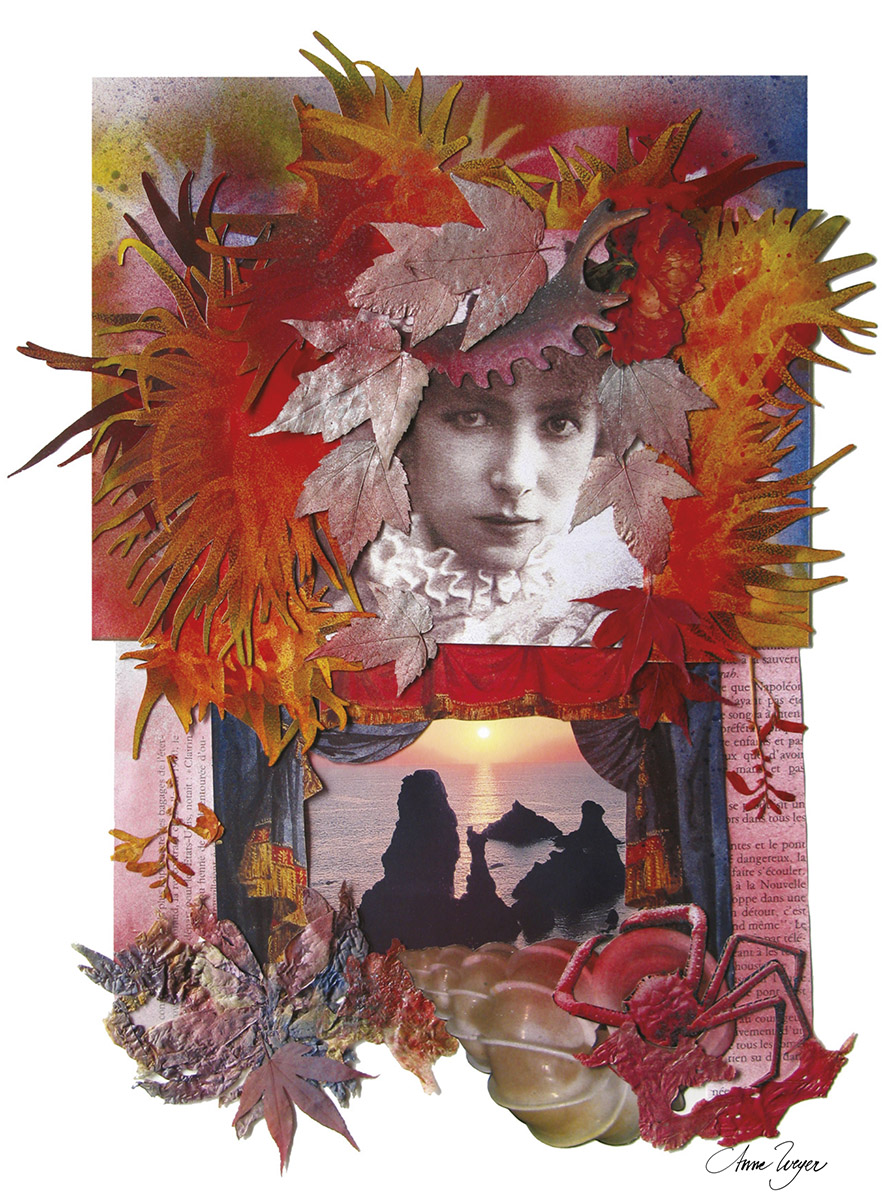 Carte postale A5 - Sarah Bernard - Illustration Collage Anne Weyer 2007
